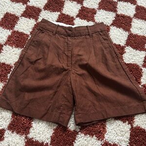 Aritzia Wilfred Effortless Chocolate Brown Linen Shorts